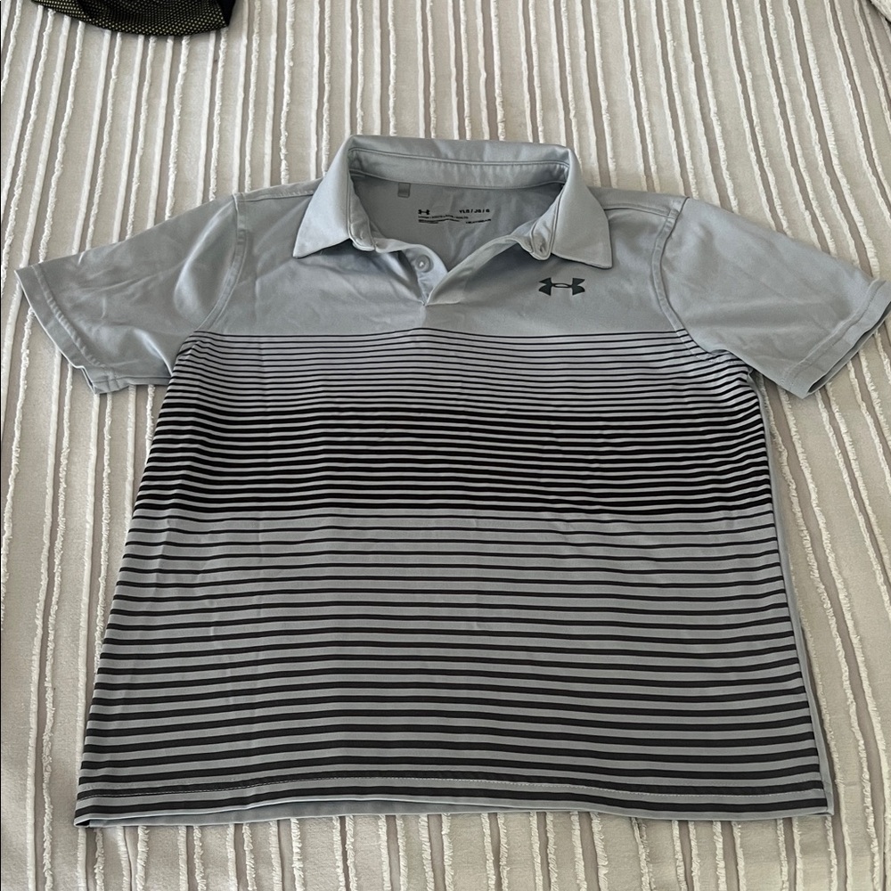 Under Armour kids youth boys  Gray Striped Polo Shirt golf shirt